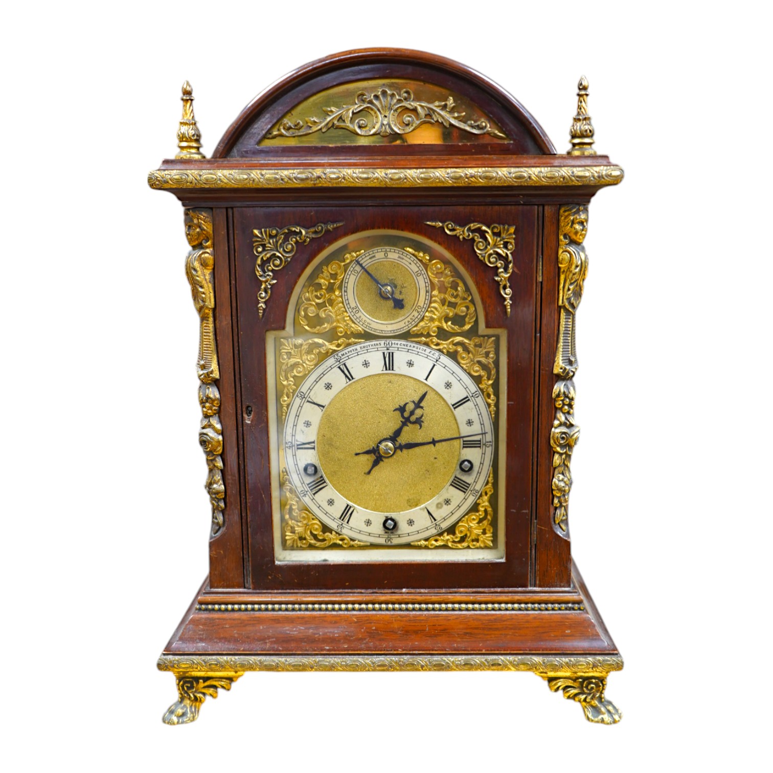 A W&H mahogany three train bracket clock, keys and pendulum, 44cm. Condition - fair to good, not tested